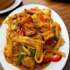 Mixed Tofu Satay Ho Fun Flat Noodles (沙爹枝竹豆腐炒河)